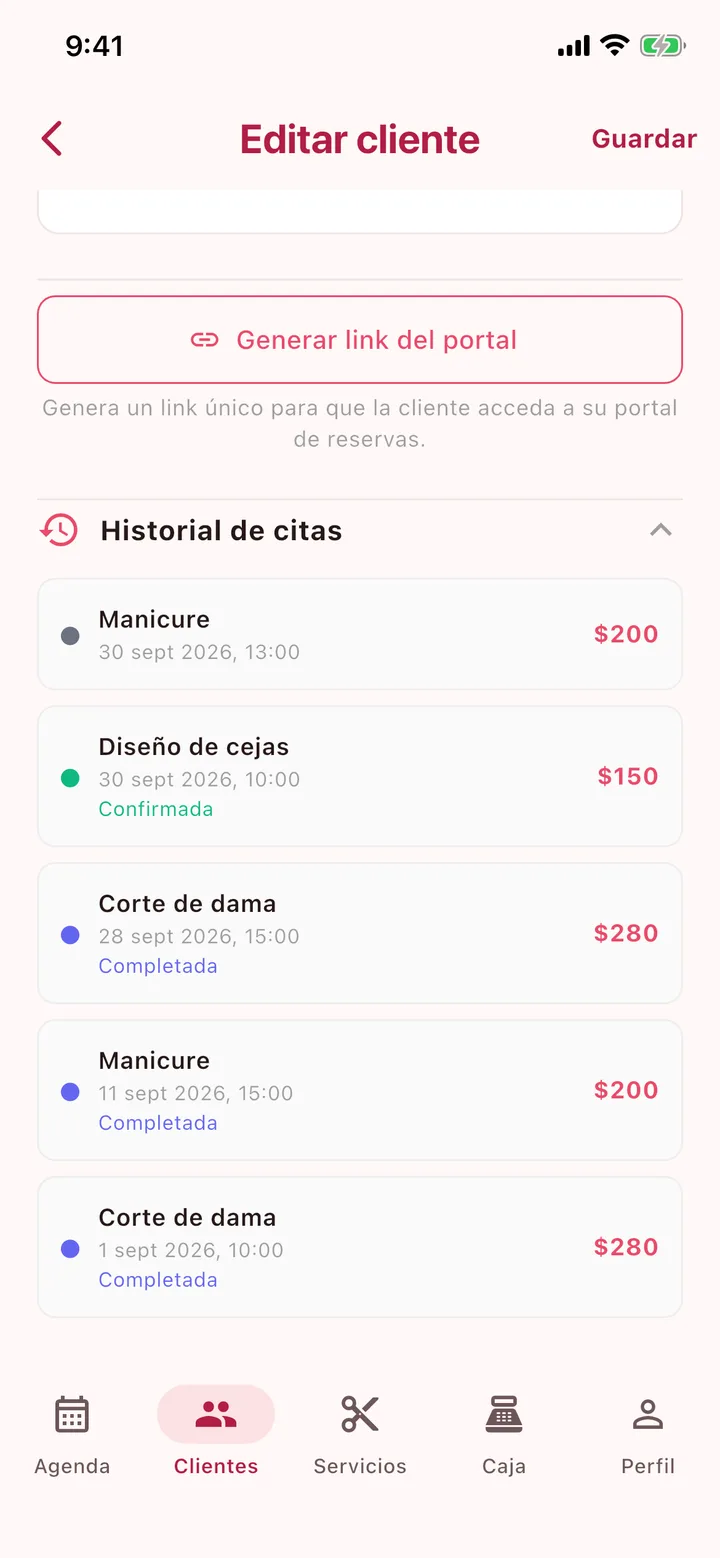 Historial de citas de una clienta