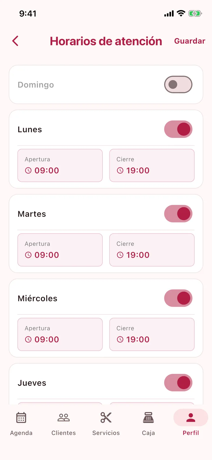 Horarios de atención por día