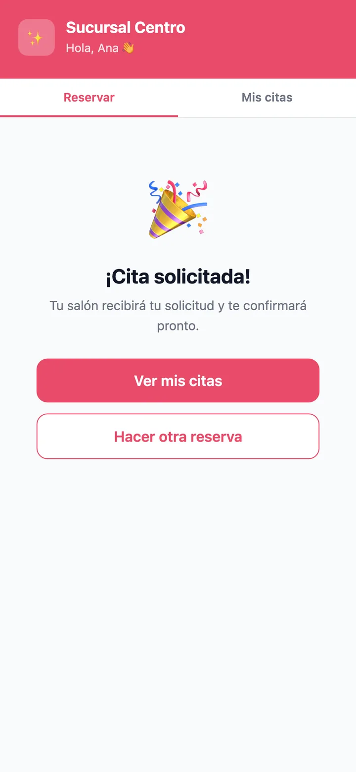 Mensaje ¡Cita solicitada! en el portal